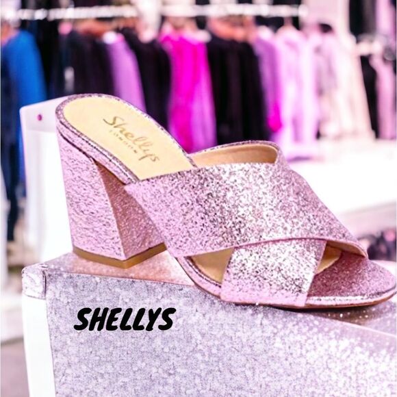 SHELLYS LONDON DANI NIB METALLIC PINK CROSSOVER MULE GLITTER SPARKLE SHOE 8 - Picture 1 of 6